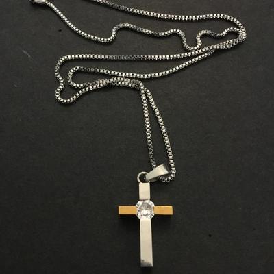Stainless steel crystal rhinestone cross pendant necklace