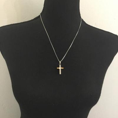 Stainless steel crystal rhinestone cross pendant necklace