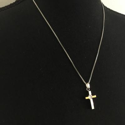 Stainless steel crystal rhinestone cross pendant necklace