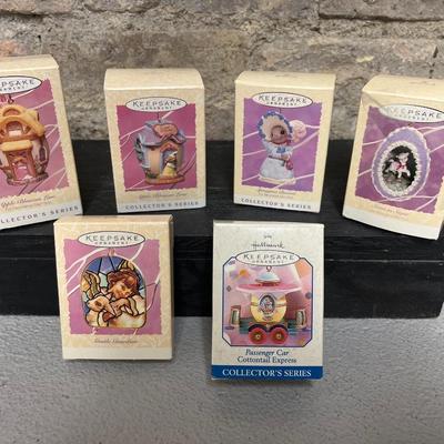 Sale Photo Thumbnail #77: Two Apple Blossom Lane ornaments, Springtime Bonnets, Sweet as Sugar, Passenger Car from Cottontail Express, and Gentle Guardian