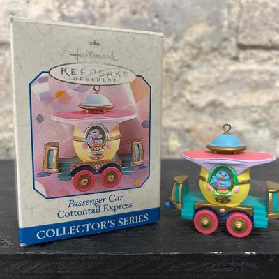 Sale Photo Thumbnail #85: Two Apple Blossom Lane ornaments, Springtime Bonnets, Sweet as Sugar, Passenger Car from Cottontail Express, and Gentle Guardian