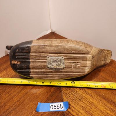Hand Carved Folk Art Duck Decoy Signed FF