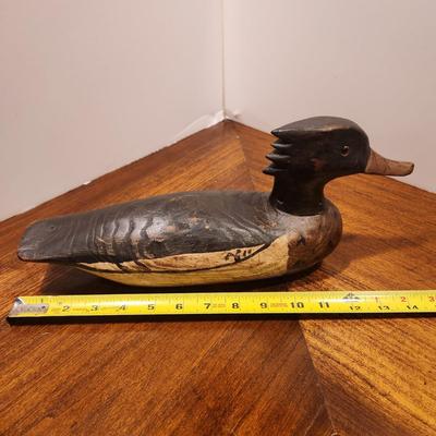 Hand Carved Merganser Duck Decoy Signed FF