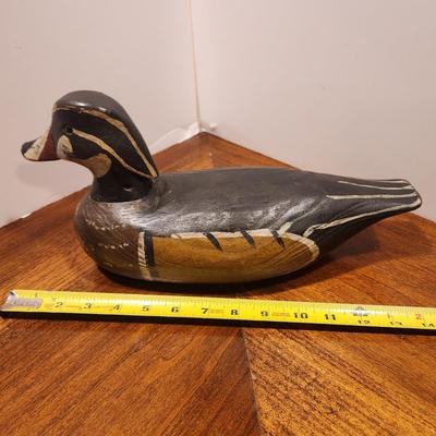 Hand Carved Wood Duck Decoy Signed FF