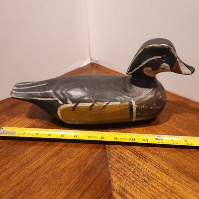 Hand Carved Wood Duck Decoy Signed FF
