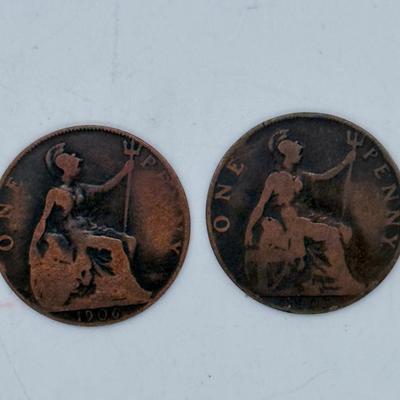 1903 & 1906 Large Bronze UK England Pennies