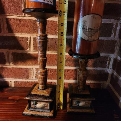 2 Heavy Candle Holders Duck Call w 2 Pheasant Hill Pillar Candles