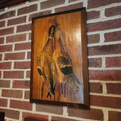 2 Wood Wall Art Pheasant & Fish 15x22