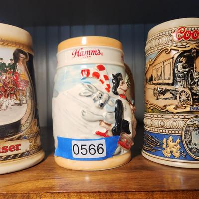 Lot 5 Beer Mugs Steins Budweiser Hamm's Coors Bar Barware