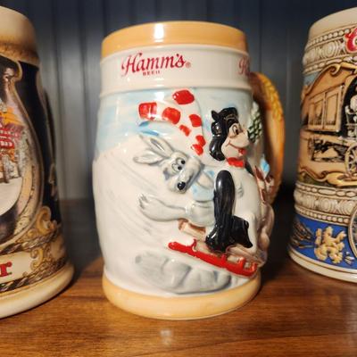 Lot 5 Beer Mugs Steins Budweiser Hamm's Coors Bar Barware