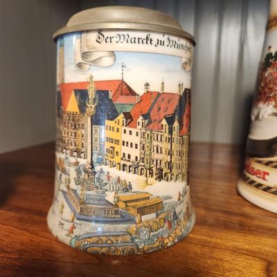 Lot 5 Beer Mugs Steins Budweiser Hamm's Coors Bar Barware