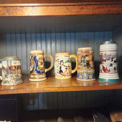 Lot 5 Beer Mugs Steins Budweiser Hamm's Coors Bar Barware
