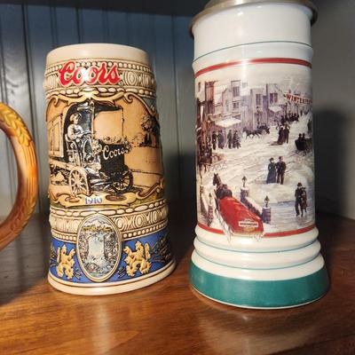 Lot 5 Beer Mugs Steins Budweiser Hamm's Coors Bar Barware