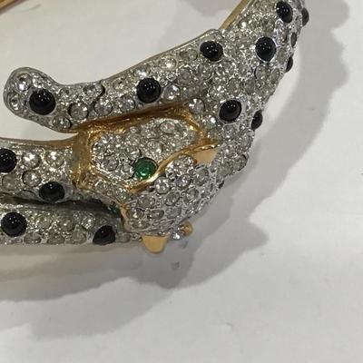 Lounging Leopard Locking Bracelet Crystal and Rhinestone