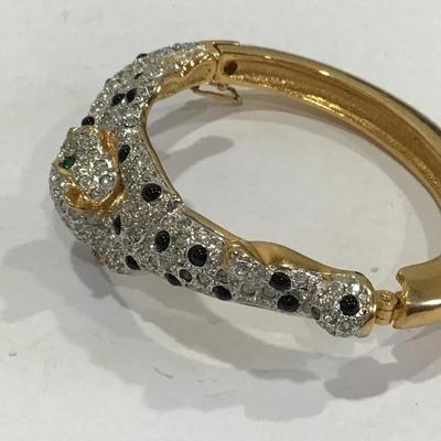 Lounging Leopard Locking Bracelet Crystal and Rhinestone