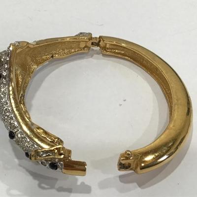 Lounging Leopard Locking Bracelet Crystal and Rhinestone