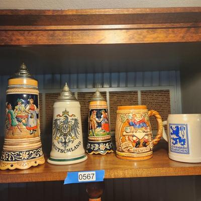 Lot of 5 Beer Steins Mugs 2 are Musical not tested