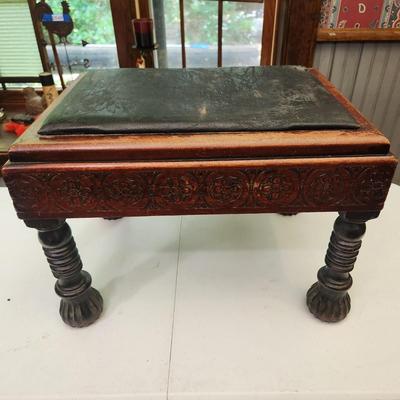 Intricate Wood Carved Stool 20x14x14 Heavy
