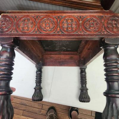 Intricate Wood Carved Stool 20x14x14 Heavy