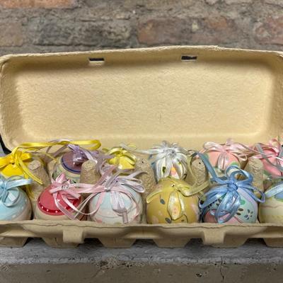 Sale Photo Thumbnail #116: Wooden painted eggs, Easter egg carriage decor, bunnies with fabric ears and two different sets of Easter egg ornaments
