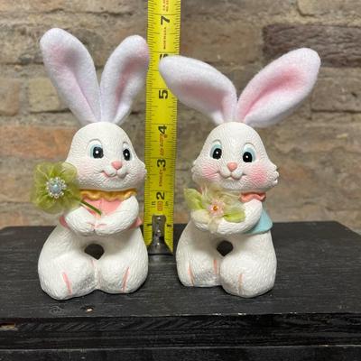 Sale Photo Thumbnail #113: Wooden painted eggs, Easter egg carriage decor, bunnies with fabric ears and two different sets of Easter egg ornaments