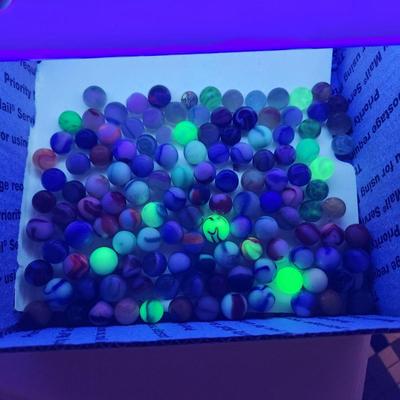 Lot of Mixed Glass Marbles Some Glow in the Dark under Black Light Uranium