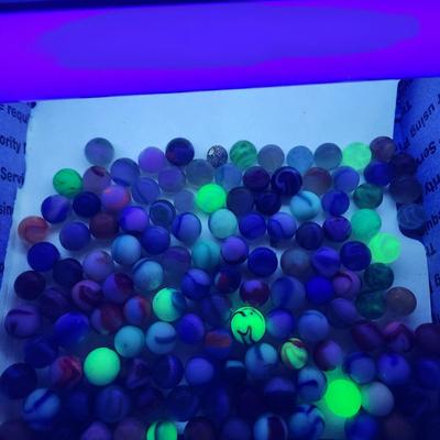 Lot of Mixed Glass Marbles Some Glow in the Dark under Black Light Uranium