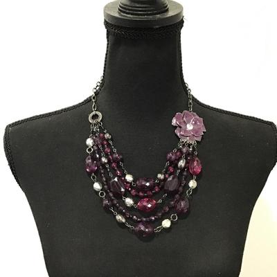 New York purple animals, flower, multilayered, statement, necklace