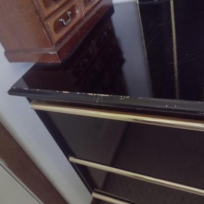 Vintage Black Lacquer Six Drawer Dresser with Mirror