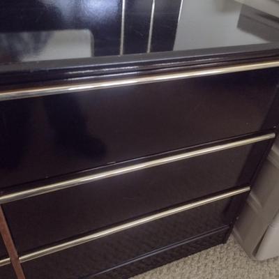 Vintage Black Lacquer Six Drawer Dresser with Mirror