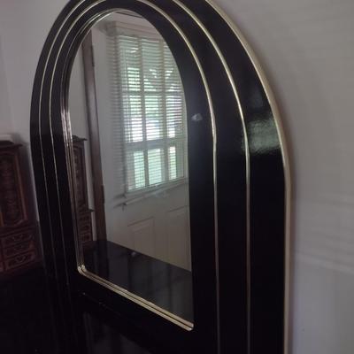 Vintage Black Lacquer Six Drawer Dresser with Mirror