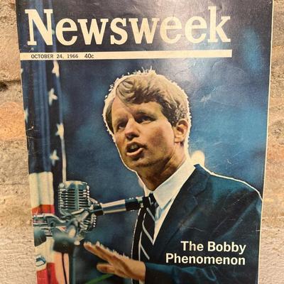 Sale Photo Thumbnail #147: October 1966 Newsweek featuring RFK, October’66 SI featuring BART Starr, May 1967 LHJ featuring a political figure, two copies of the September’85 SI featuring Joe Louis, and a 1985 NE Patriots booklet