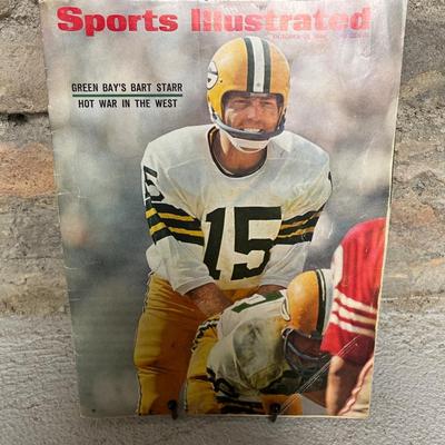 Sale Photo Thumbnail #146: October 1966 Newsweek featuring RFK, October’66 SI featuring BART Starr, May 1967 LHJ featuring a political figure, two copies of the September’85 SI featuring Joe Louis, and a 1985 NE Patriots booklet