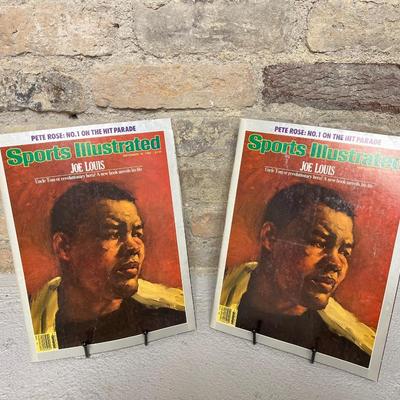 Sale Photo Thumbnail #145: October 1966 Newsweek featuring RFK, October’66 SI featuring BART Starr, May 1967 LHJ featuring a political figure, two copies of the September’85 SI featuring Joe Louis, and a 1985 NE Patriots booklet