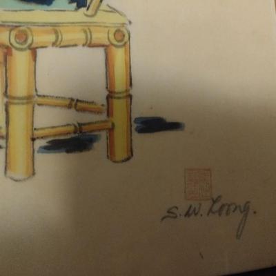 Pair of Asian Themed Art on Silk Signed by Artist