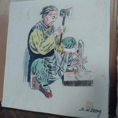 Pair of Asian Themed Art on Silk Signed by Artist