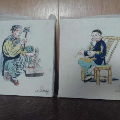 Pair of Asian Themed Art on Silk Signed by Artist