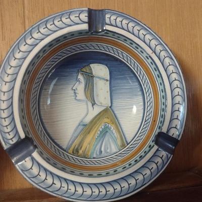 Pair of Hand Painted Portrait Italian Pottery Ashtrays