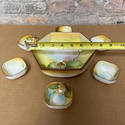 Sale Photo Thumbnail #185: Stunning nut set with footed master dish and six individual nut dishes