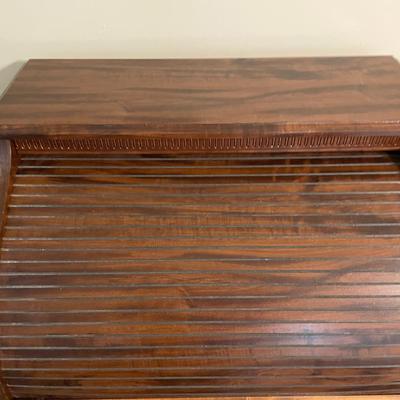 Wooden Roll-Top Desk with Attached Chair and Drawer Storage