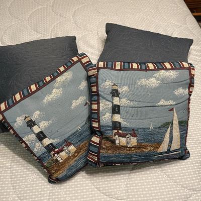 Four Nautical-Themed Throw Pillows with Lighthouse Design