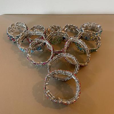 12 Multicolor Rhinestone Stretch Bracelets