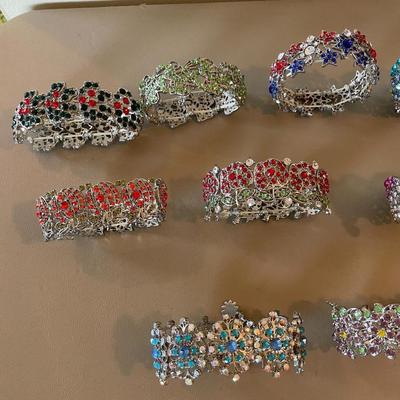 12 Multicolor Rhinestone Stretch Bracelets