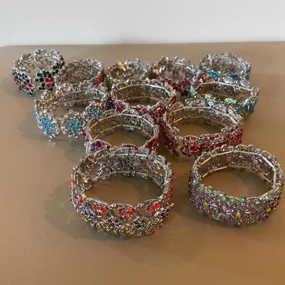 12 Multicolor Rhinestone Stretch Bracelets