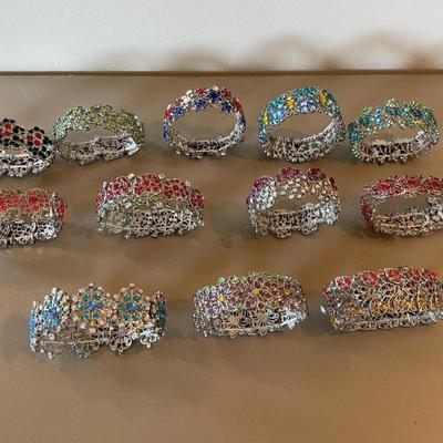 12 Multicolor Rhinestone Stretch Bracelets