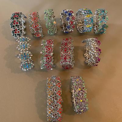 12 Multicolor Rhinestone Stretch Bracelets