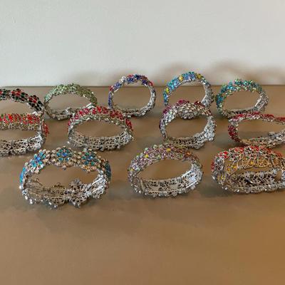 12 Multicolor Rhinestone Stretch Bracelets