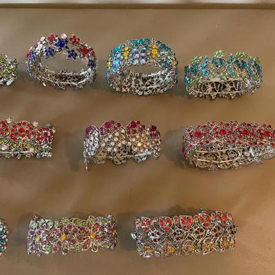 12 Multicolor Rhinestone Stretch Bracelets