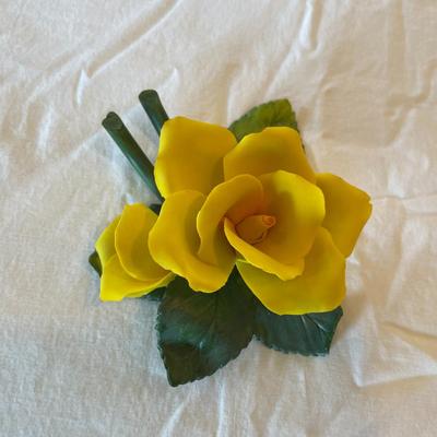 Capodimonte Yellow Porcelain Rose Figurine with Original Label