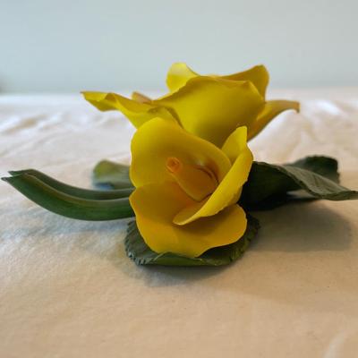 Capodimonte Yellow Porcelain Rose Figurine with Original Label